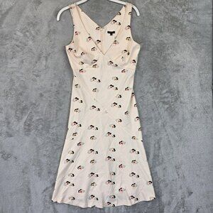 Tocca Dress Womens 6 Pastel Peach Black Floral Sleeveless Midi Fit Flare Spring